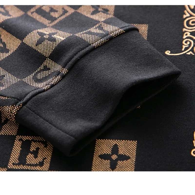Spring and Autumn Men's Pullover Round Neck Plaid Print Contrast Color Long Sleeve T-shirt Hoodies Fashion Casual Formal Tops