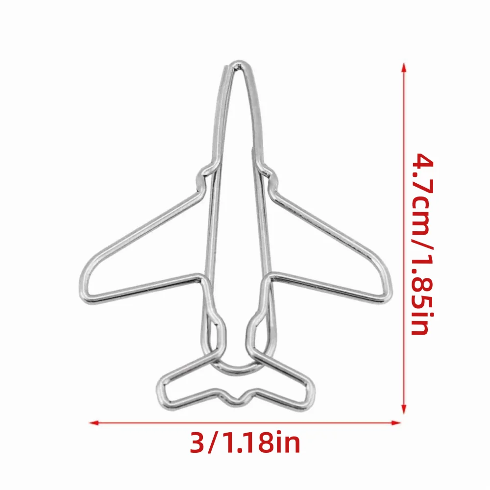 10pcs Pclip 비행기 비행기 종이 클립 실버 귀여운 종이 클립 스테인레스 스틸 메모 클립 북마크 클립 사무실 사용