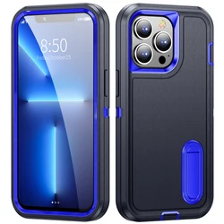 Rugged Shockproof Defense Case with Metal Bracket Back Cover - iPhone 13 or 14 (Dark Blue - Navy Blue)