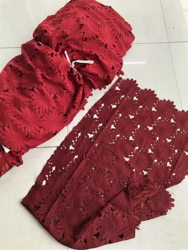 Neuer Stil Roter Afrikanischer Stoff Luxus 2026 Hochwertige Spitze Wasserlösliche Bestickte Modische Weiche Spitzenstoffe 5 Yards – Detail 19