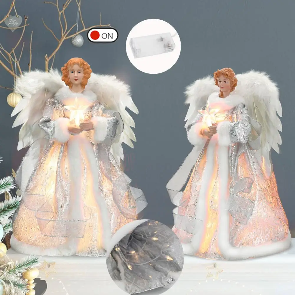 

Festive Christmas Tree Decoration Prop Christmas Angel Tree Topper Christmas Angel Topper Illuminated Tree Star Reusable Feather