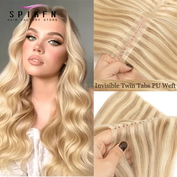 Blonde Invisible Skin Weft Inject Human Hair Extensions Straight Twin Tab Weft Hair Natural Black Brown XO Hole Weft Extensions