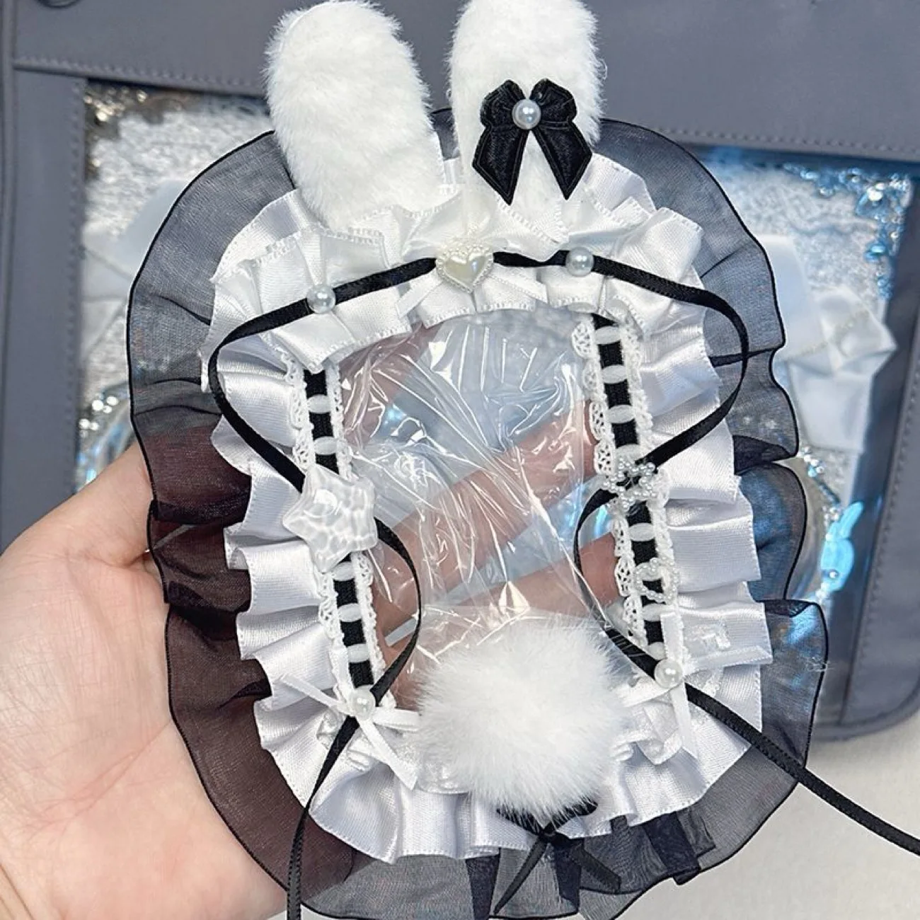 Plüsch-Hasenohren Pompon Stern Herz Spitze Fotokartenhalter Lolita Schleife 3 Zoll KPOP Fotokarten-Dekorrahmen Macaron-Farbe Polaroid-Fotorahmen Idol-Kollektion Itabag-Dekor Ornament Fotokartenaufsatz – Detail 5