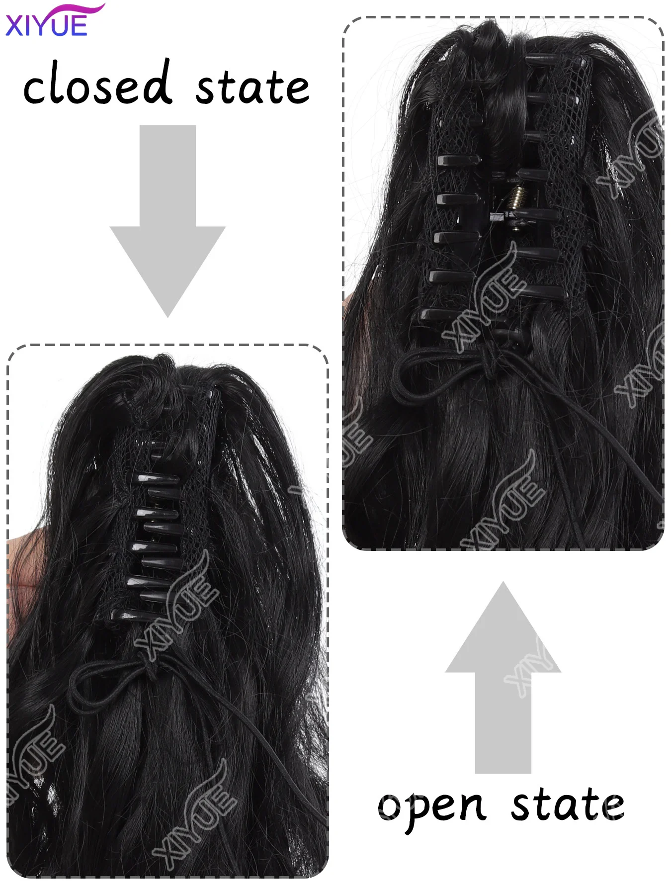 XIYUE 50cm Long Black Curly Clip In Hair Extensions Pieces Pony Tail Synthetic Hair Claw Ponytail for women