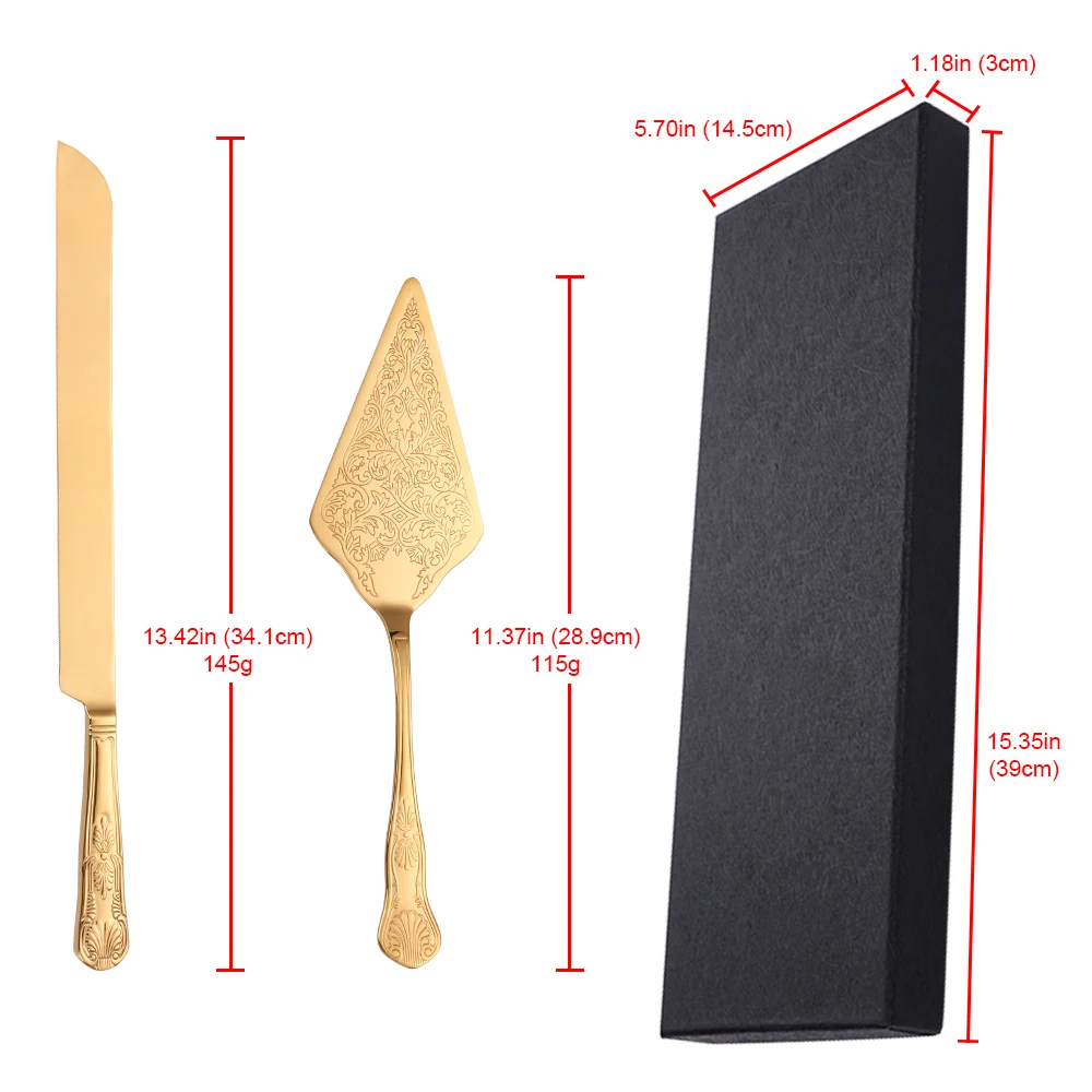 Description Picture 3 of itemGold Long Handle Stainless Steel Cake Knife Western Luxury Cake Shovel Royal Pizza Dessert Cake Tool Set Silver Kitchen Utensils