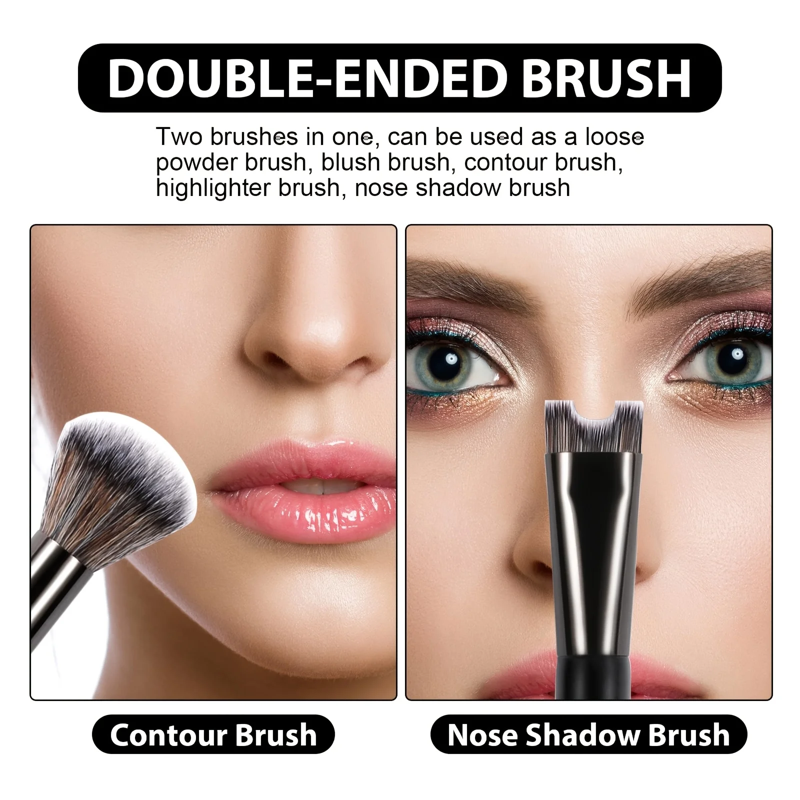 Dual-Ended U-Shaped Nose Contour Brush, Face Contour and Highlight Makeup Brush, Precision Sculpting Tool for Nose Shadow, Blend 3