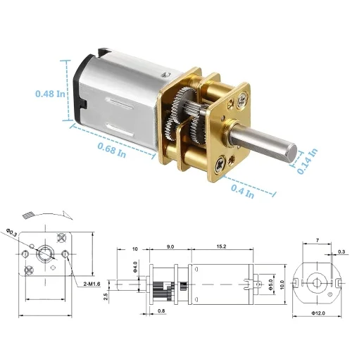 2개 DC 12V 500RPM N20 고토크 감속 모터, 금속 기어박스 모터 포함, DIY RC 장난감용, 홀더 포함 DC 모터