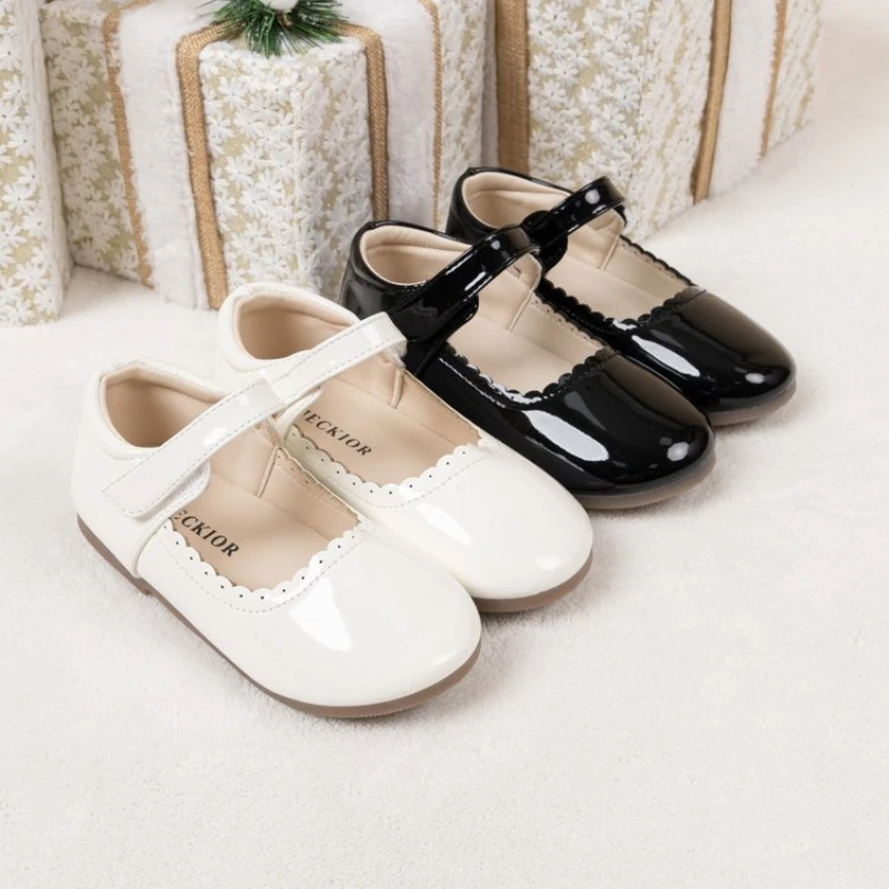 Girls Leather Ballet Flat Shoes for Wedding Party