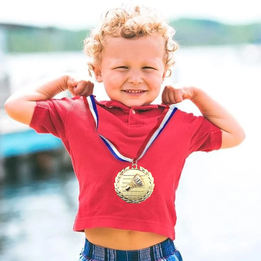 5cm Badminton Medal Gold/Silver/Bronze Medal with Neck Ribbon Badminton Award Medals Zinc Alloy for Party Activities