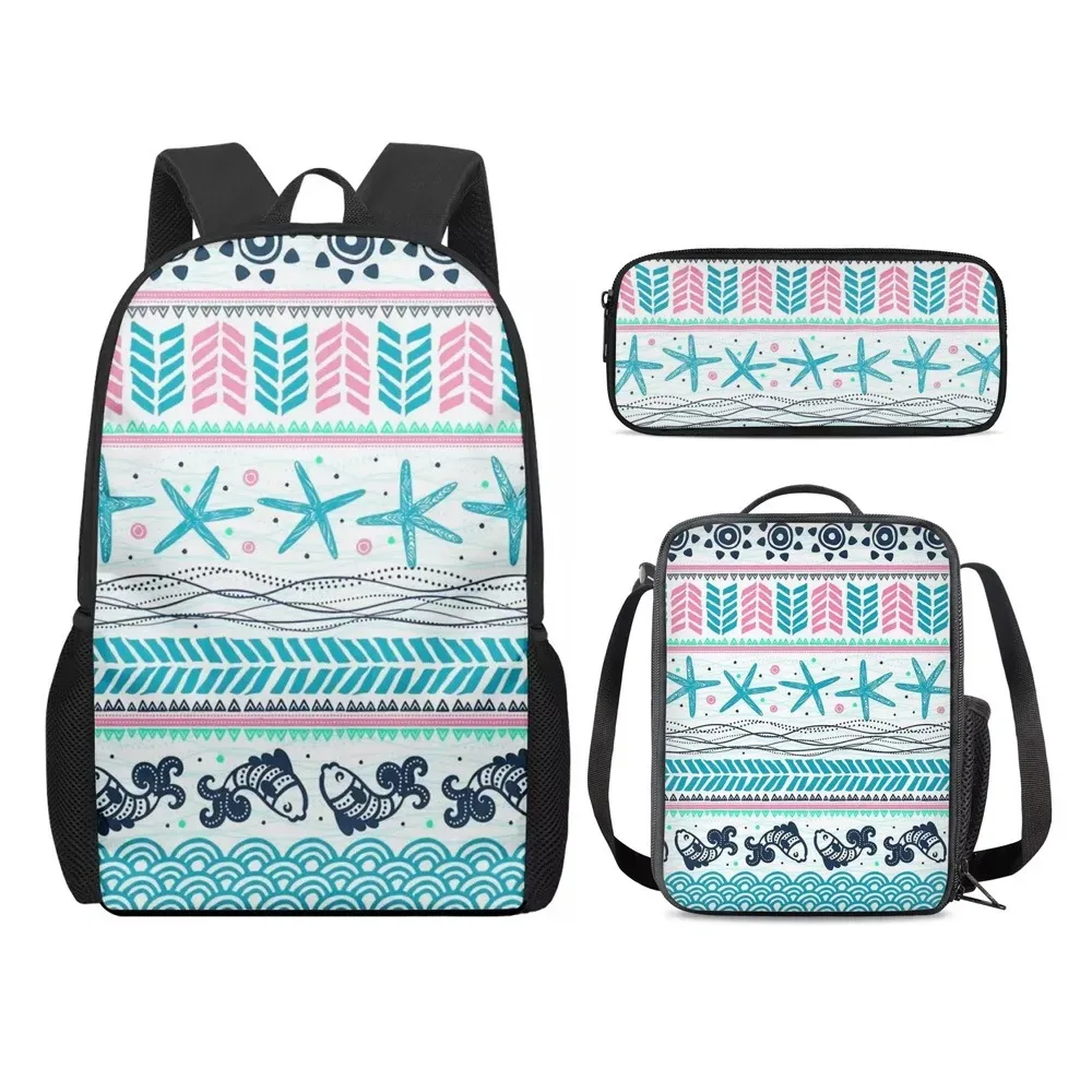 Student School Backpack with 3D Printing, Laptop Backpack, Lunch Backpack, Pencil Case, Starfish and Dolphin Printing, Popular