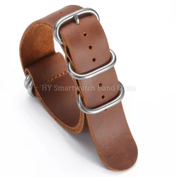 Vintage Genuine Leather Watch Band - Handmade Cowhide Wrist Strap Replacement Accessory - 22mm (Brown)