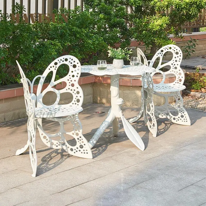 Aluminum Tables And Chairs Leisure Outdoor Courtyard Small Garden Open-Air Balcony Creative Butterfly European-Style Combination