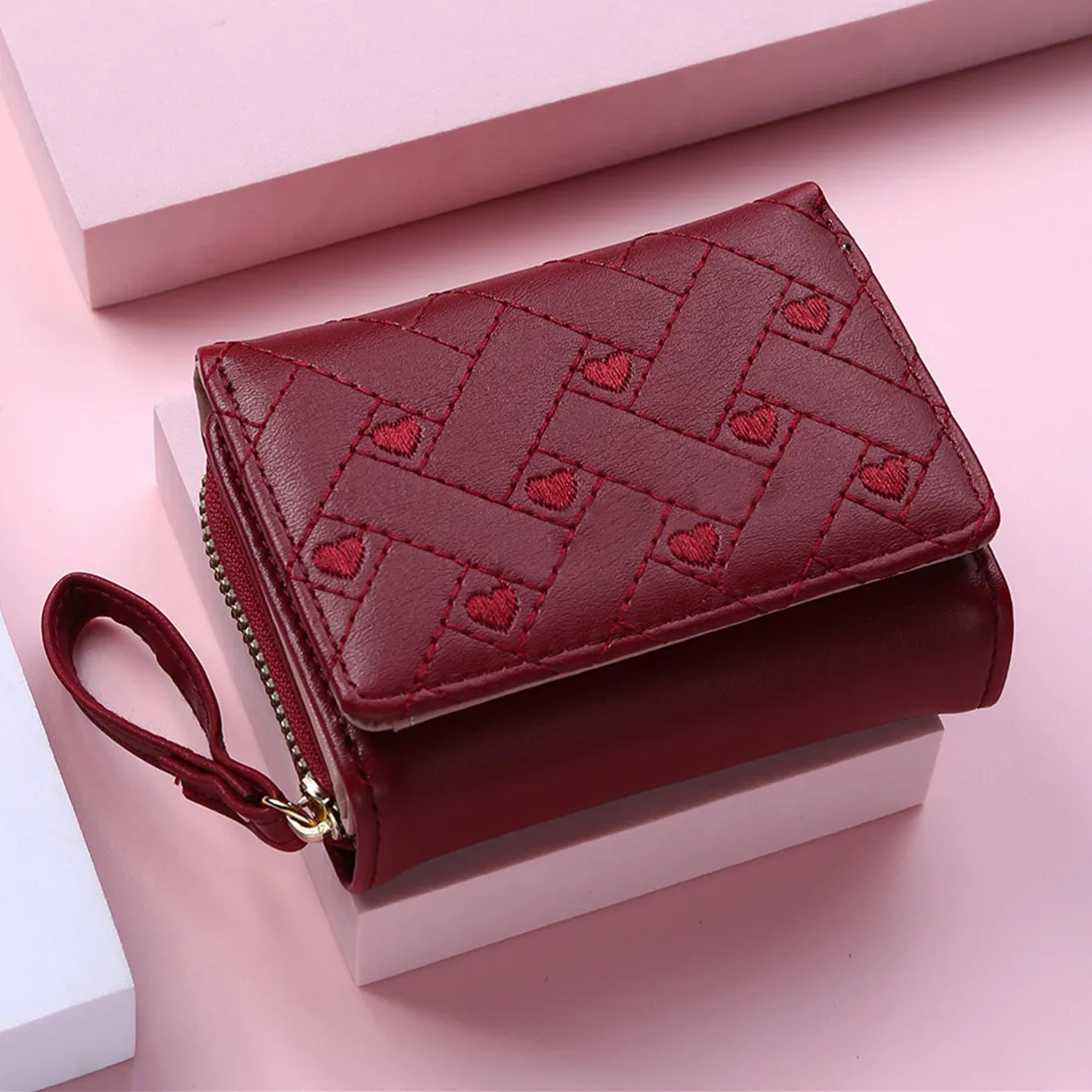 Mignon petit portefeuille en cuir femmes marques de luxe Mini sac à main de luxe nouveau coeur court rose portefeuilles pour adolescentes filles enfants cadeau de noël_voghion.com