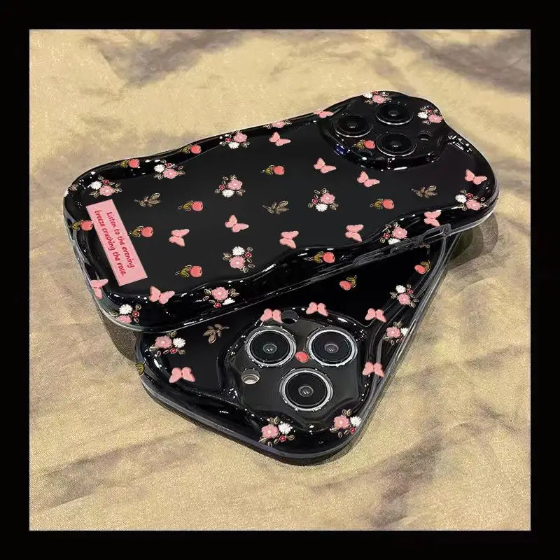 Floral Wave Butterfly Design Protective Case