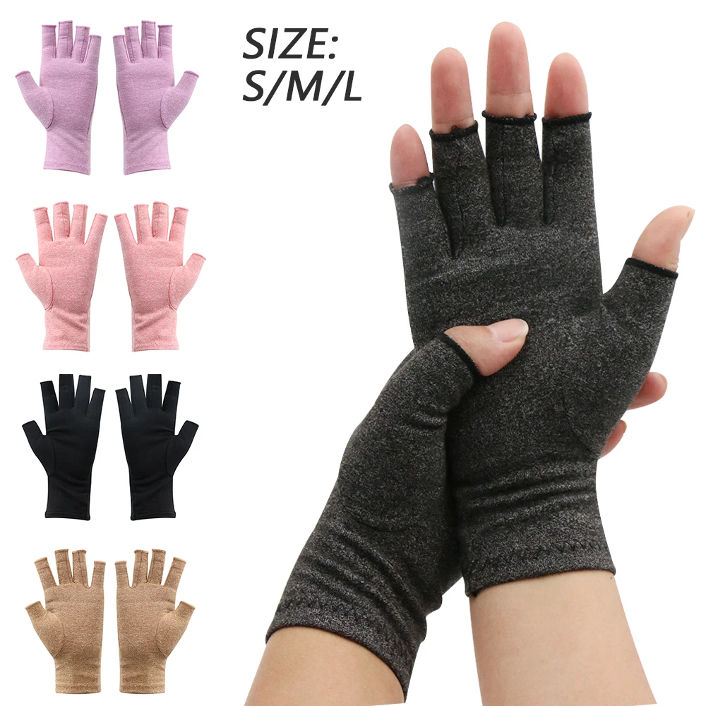 1 Pair Arthritis Compression Gloves Half Finger Therapy Gloves Wrist Support Joint Pain Relief Hand Brace Women Men Wristband 5
