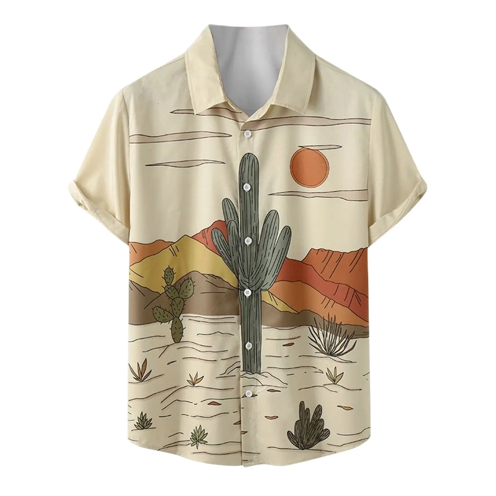 

Гавайская рубашка с коротким рукавом для мужчин, винтажная Мужская рубашка с принтом в виде пустыни, пейзажа, кактуса, лето 2023