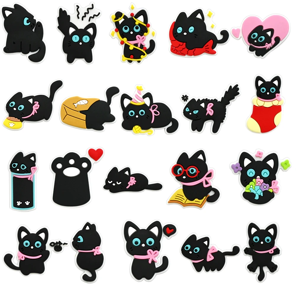 Mortd Cats Shoe Decoration Charms, 20 PCS Cute Animal Cat Pet Shoe Charms Pack Fit For Shoe Wristband Clog Sandals Decor, PVC Shoe Charm Accessories For Decor Party Favors Birthday Holiday Gifts