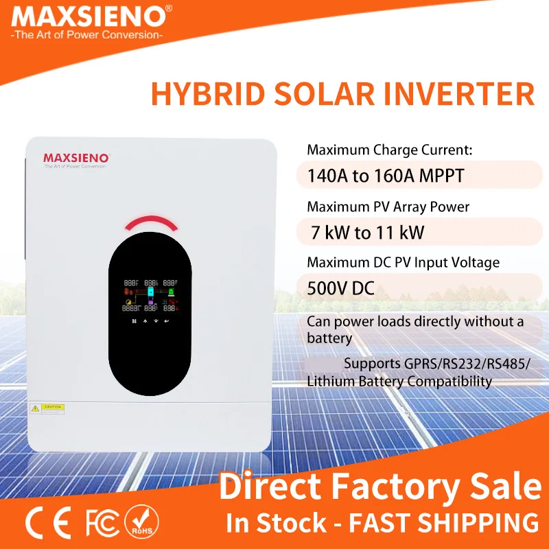 Maxsieno Hybrid Solar Inverter 8.2Kw 10.2Kw 48V Dual Mppt 160A Controller Per Caricabatterie Solare Inverter A Onda Sinusoidale Pura Off Grid