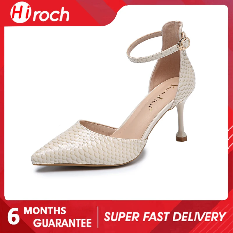 

HiRoch Summer PU Leather Pointed Toe Pumps Sexy Sandals with One Word Buckle Stiletto High Heels For Women Party Shoes Green