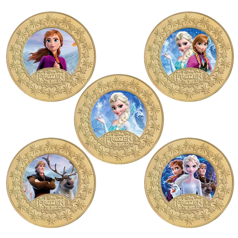 

Disney Frozen Anna Elsa Commemorative Coins Anime Figures Surrounding Coins Gold Plated Die Cast Stickers Emblem Gifts for Kid