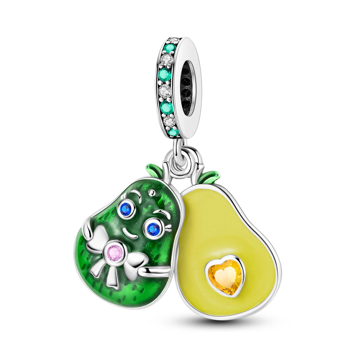 Silver Fruit Charm Bead Pendant - Strawberry, Cherry, Avocado Design