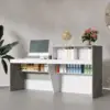 Reception Desk with Shelves Front Counter Table Checkout Table Retail Counter for Reception Room Lobby Shop White and Grey 4