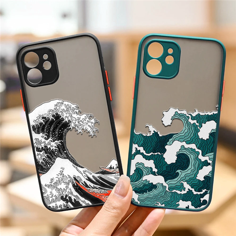 Fashion Great Blue Wave Clear Phone Case For iPhone 13 12 11 Pro MAX XS X Mini XR 6S 7 8 Plus Shockproof Hard Matte Cover Fundas iphone 13 pro max cover