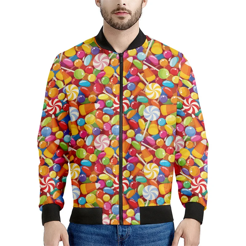 thumbnail image 1 of Chaqueta con cremallera con estampado de caramelos y dulce de azúcar para hombres y niños, sudadera con estampado 3D de piruleta, camisetas de manga larga, chaquetas de aviador urbanas geniales para m, 1 of 5