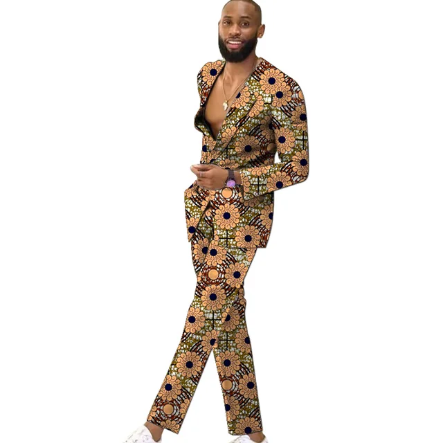 Veste imbibée sans col carillon pour hommes, blazers pour hommes, imprimé FJColorful, vêtements de fête, tenues de mariage africaines pour hommes 4
