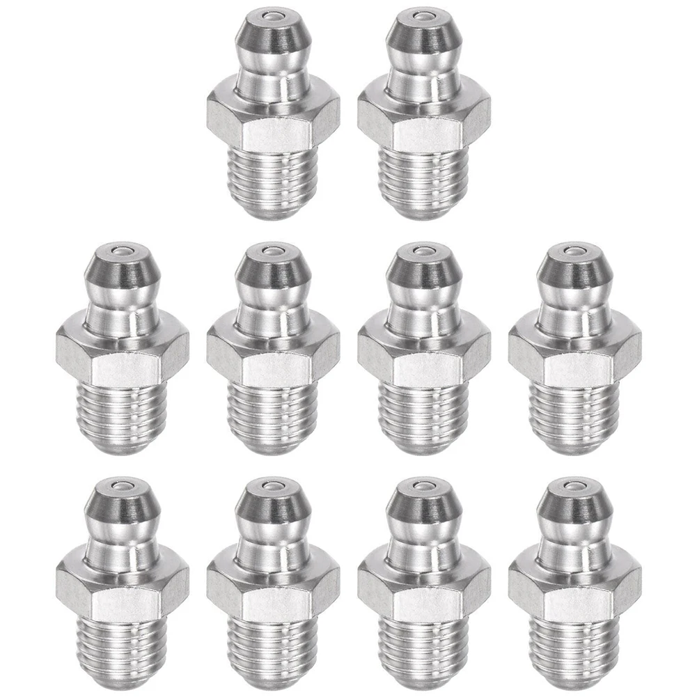 Mechanical Equipment Grease Accessories 304 Stainless Steel Hydraulic Grease Fitting M8x1mm Straight Practical 10pcs m35 stainless steel double head drill straight handle high speed steel all grinding twist drill aluminum alloy iron drill