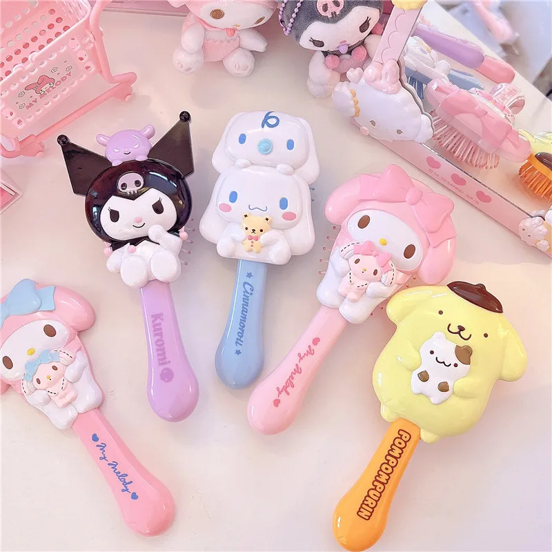 

Hello Kitty Hand-held Makeup Mirror Sanrio Anime Cinnamoroll Kuromi Kawaii Massage Air Comb Cartoon Girl Portable Gift