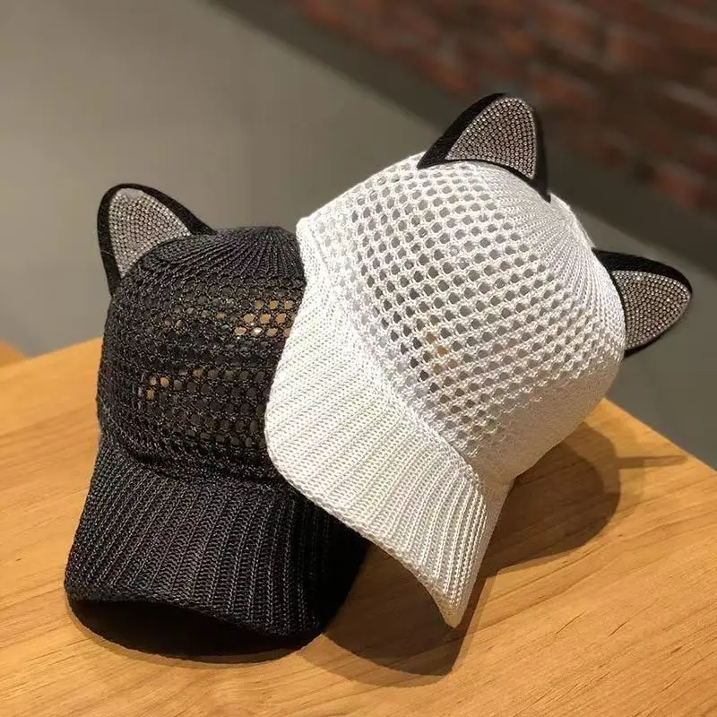 Women's Fashion Cat Ears Baseball Cap Sunscreen Sun-shading Duck Tongue Cap Mesh Breathable Sun Hat Street Trend Rebound Cap