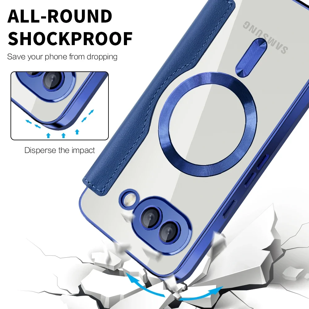 Luxury Transparent Flip Leather Wallet Magnetic Phone Case with Card Slot and Magsafe Cover