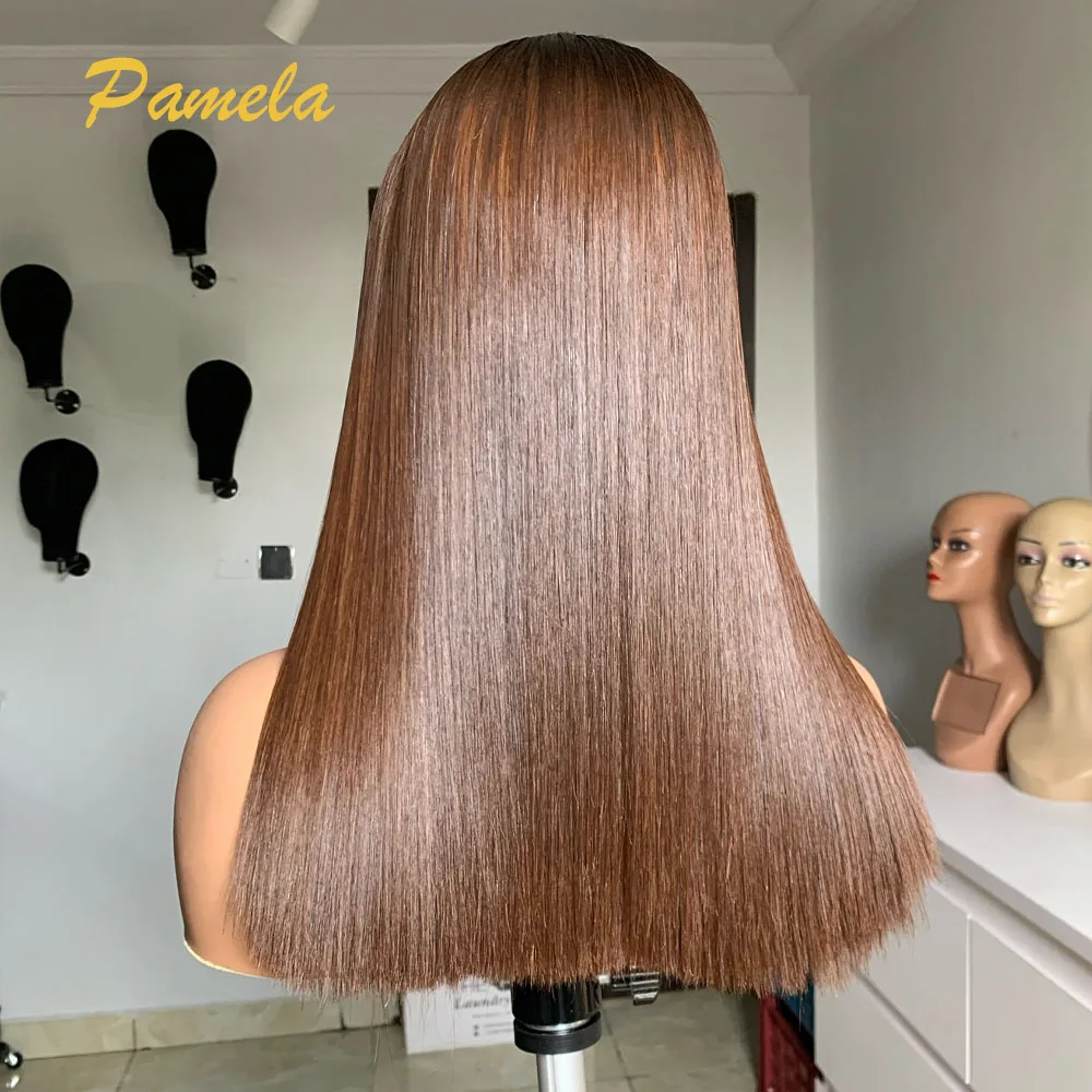Super Double Drawn Ombre Dark Blonde Glueless Wig Human Hair Ready To Wear 13x4 Bone Straight Bob Transparent Lace Frontal Wigs