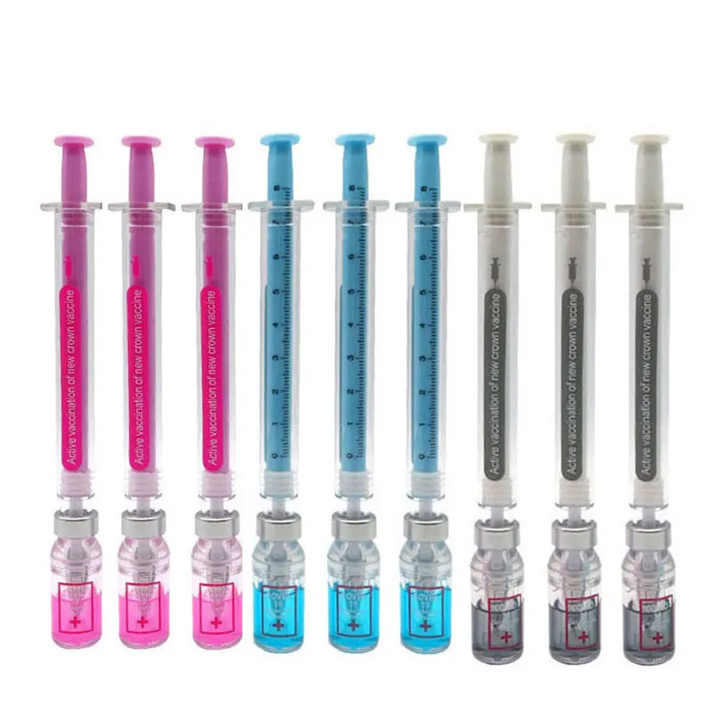 

9Pieces Realistic Vaccine Pens Syringe Shape Gel Pen Simulation Syringe Neutral Pen Kawaii Water Pens School Office Stationery