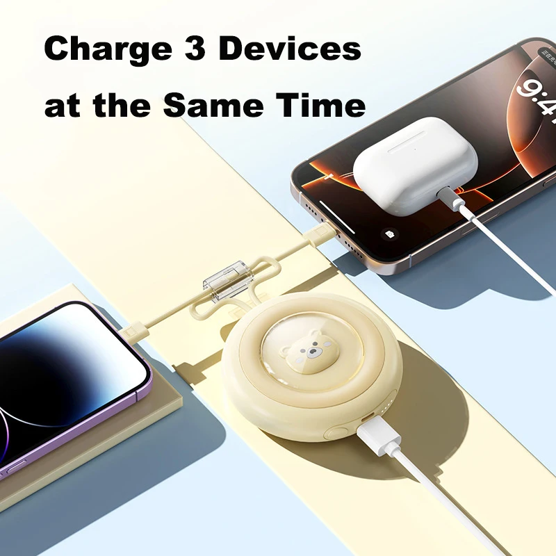 Mini Power Bank de 20000 mAh con cable integrado, diseño de mascota adorable con dibujos animados, carga rápida, cargador portátil, batería externa._voghion.com
