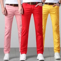 Men's Slim Fit Pants Casual Colorful 2024 Spring Autumn New Straight Trousers Men Cotton Stretch Fashion Pants Red Yellow Pink
