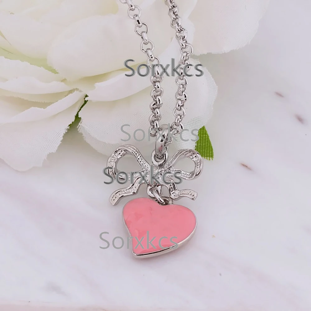 

Sorxkcs Jewelry 2024 New Bow Pink Love Necklace Jewelry Light Luxury Girl Planet Heart shaped Collar Chain
