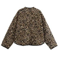 TRAF Women Winter Coats Vintage Leopard Quilted Jacket Woman Outerwears Autumn Long Sleeve Short Padded Jacket Warm Woman Coats 2