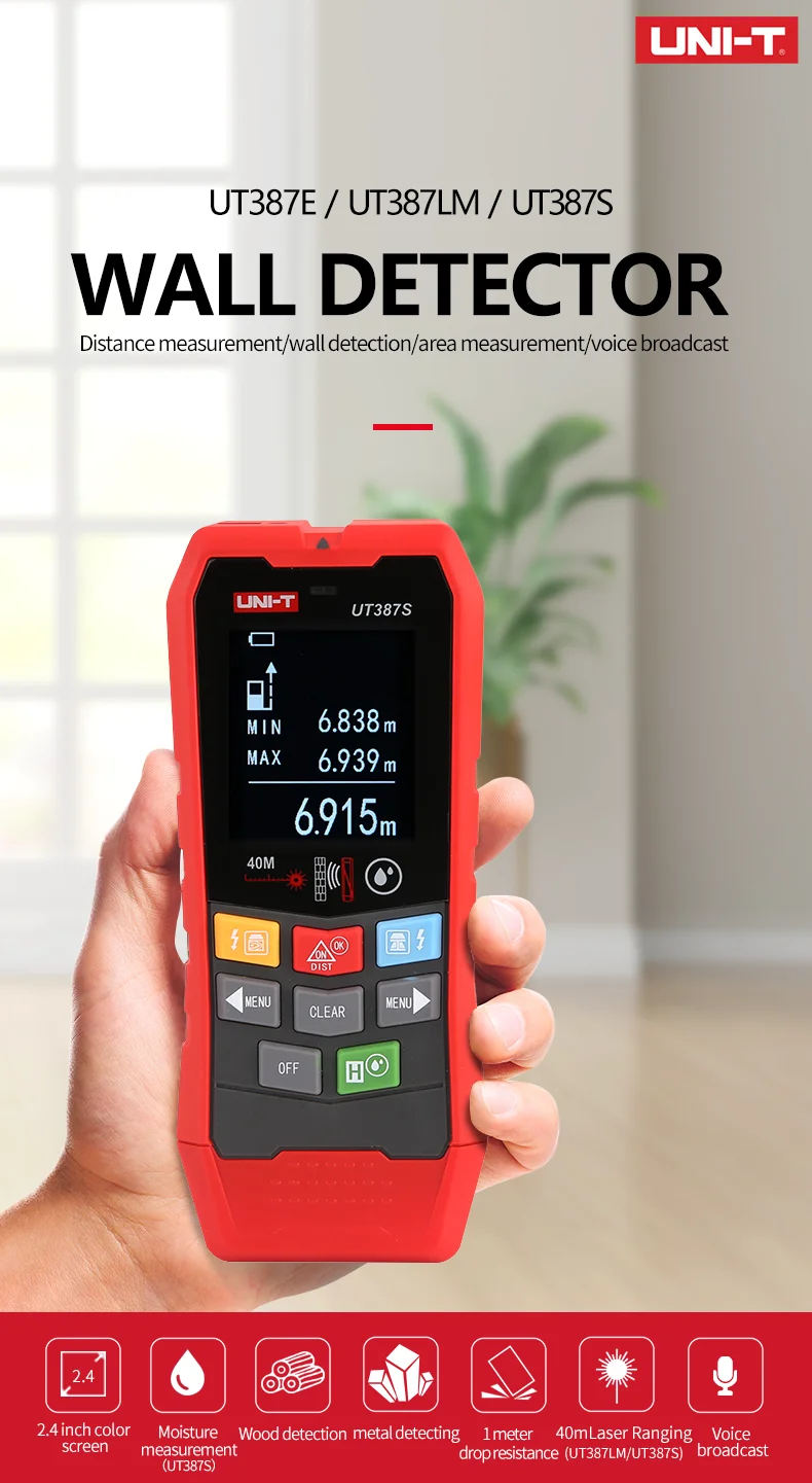 UNI-T Wall Scanner UT387E UT387S UT387LM 4 In 1 Metal Detector Wood Stud Finder AC Voltage Live Cable Wires Depth Tracker 5
