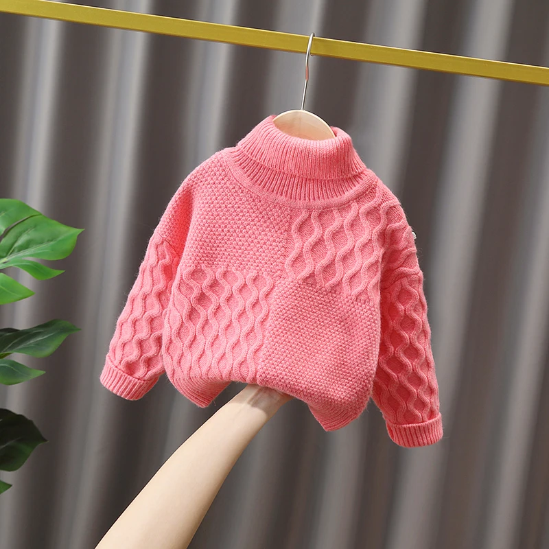 

Girls Autumn Winter Turtleneck Sweater New Children Clothing Pullover Knitted Kids Long Sleeve Thicken Solid Sweaters