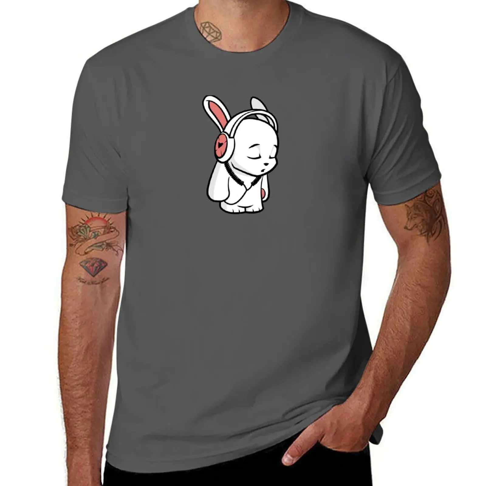

Love Music Cartoon Bunny with headphones T-shirt blanks customs quick drying mens clothes