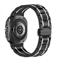 Ceramic and Stainless Steel Bracelet Band for Galaxy Ultra 47mm (Black silver)