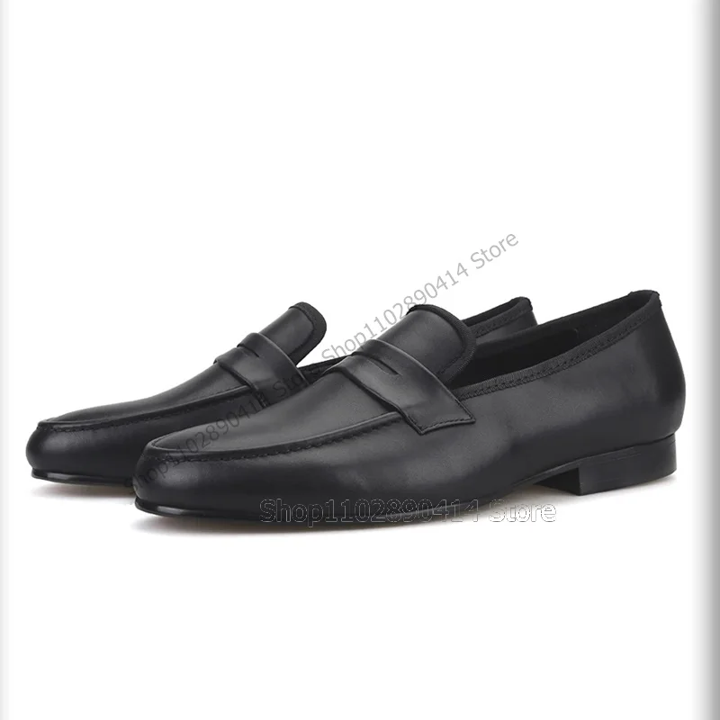 

Black Matte Leather Sewing Design Loafers Fashion Slip On Men Shoes Luxury Handmade Party Feast Banquet Office Men Dress Shoes