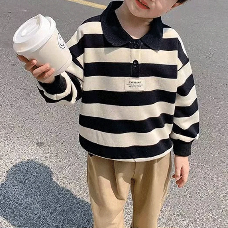 Boys Clothing Spring Fashion Casual Kids Long Sleeve Lapel Striped Printed Loose Korean Version All-match Sweatshirts,kids hoodie sweatshirts