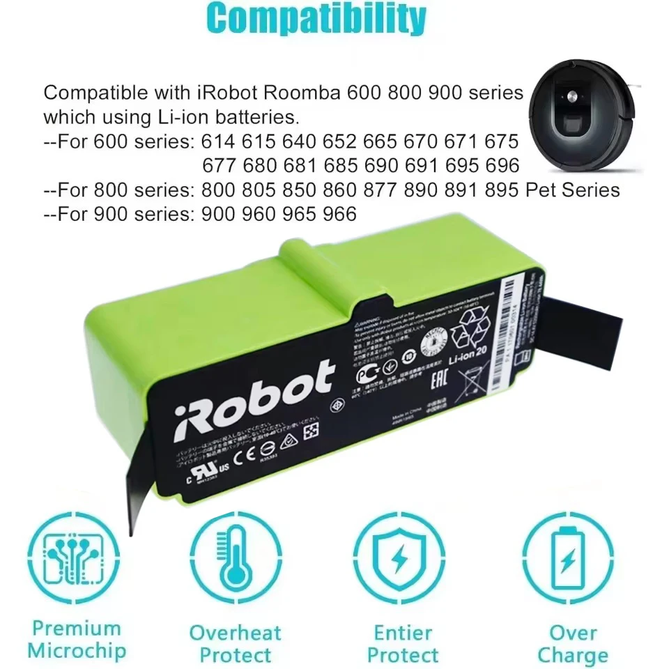 12800mAh Lithium Ion Battery For iRobot Roomba Cleaner 900 800 700 600 Series 960 965 981 965 895 801 790 676 680 775 890 805 4