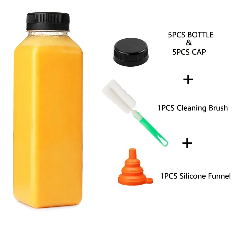 Refillable Bottle Set 5Pcs 60ml-1000ml Empty Plastic Juice Bottles With Tamper Evident Caps Clear Bulk Reusable Water Drinking Containers For Juicing
