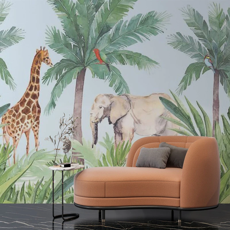 バダズ ジャングルを角度した水彩画の壁紙 子供部屋の壁画 エキゾチックな動物のテーマの装飾 壁紙 Aliexpress