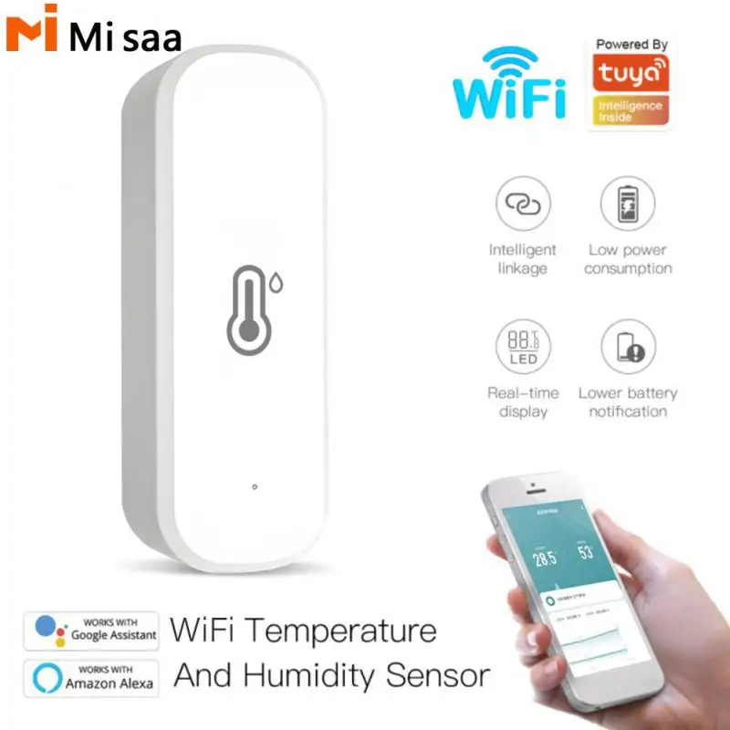 

Indoor Hygrometer Tuya Wifi App Remote Control Work With Alexa Home Smart Life Control Real-time Monitor Smart Home Mini