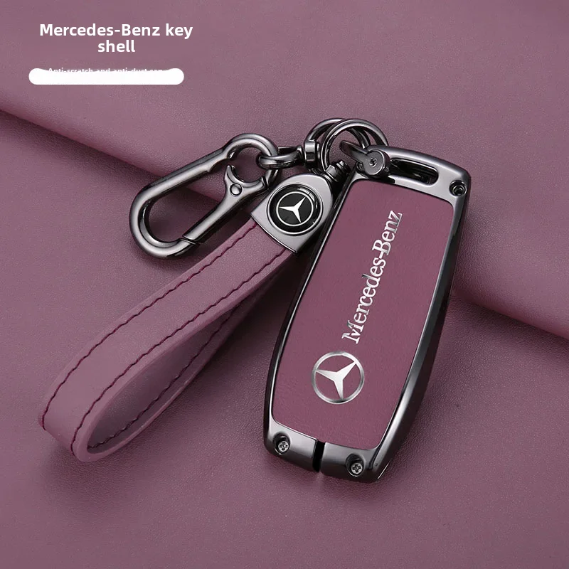 4 Botones Protección Antiarañazos Funda Para Llave De Mercedes - Piel Y Metal, Compatible Con Clase C, S, GLC, GLE, EQE, EQS 2023-2025 (4 Botones), Con Llavero Protección Llave 4 Botones